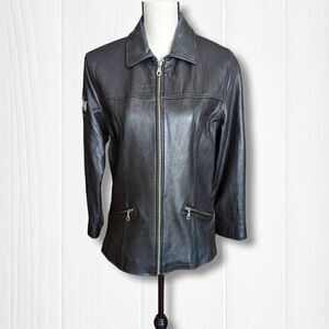 Vintage Excelled Womens Leather Moto Jacket Classic Black Large Carman Heart of